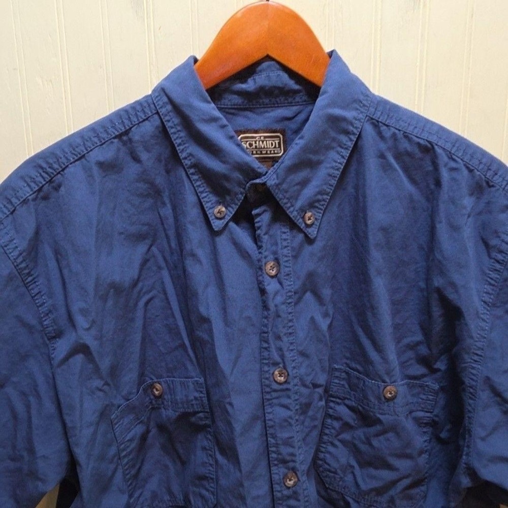 C.E. Schmidt Workwear Shirt Mens XL Blue Solid Short Sleeve Button-Up Pockets